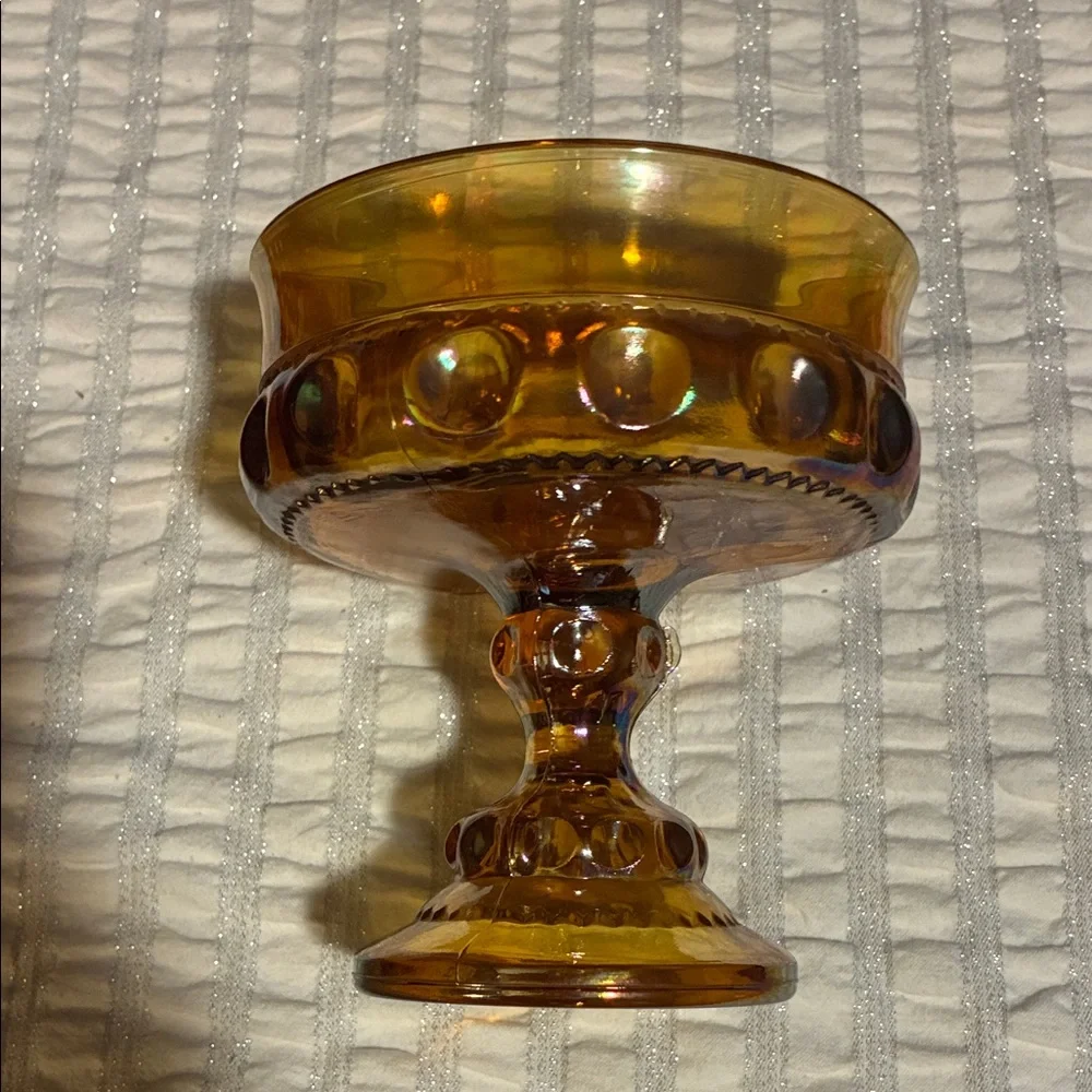 Amber Carnival Glass Compote Dish - Picture 2 of 7